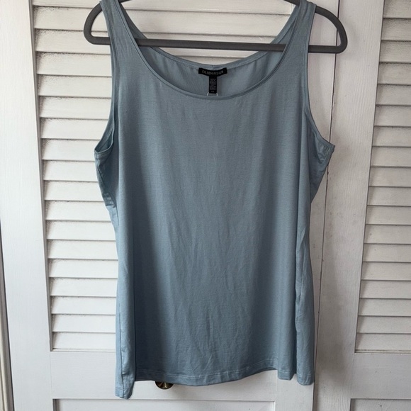 NWT Eileen Fisher Fine Tencel Jersey Scoop Neck Slim Shell  Large Dawn Blue - Picture 3 of 7